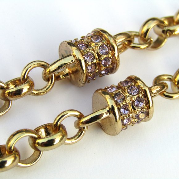 Coldwater Creek Necklace with Amethyst Glass Rhinestones Statement 40" - Picture 4 of 6